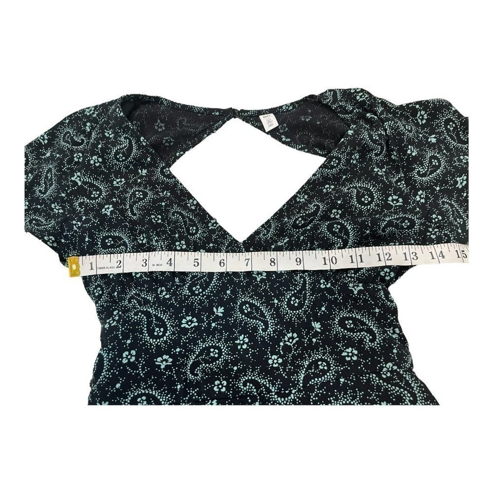 𝅺NWT  BP Paisley Flutter Sleeve V-Neck Dress BLACK AND TEAL - SIZE XS - Picture 7 of 11